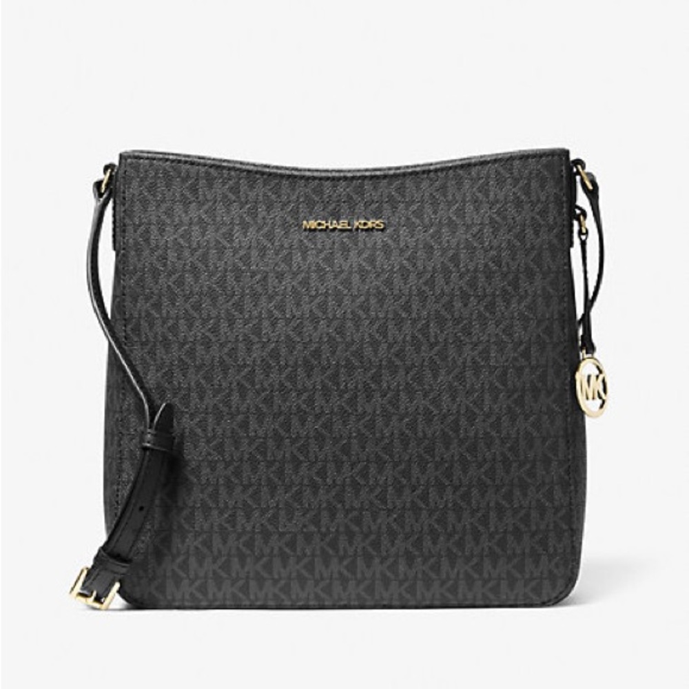 Michael Kors Black Jet Set Travel Logo Messenger Bag Handbag Purse crossbody